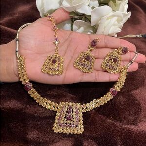 New Indian jewelry set gold & purple color stone